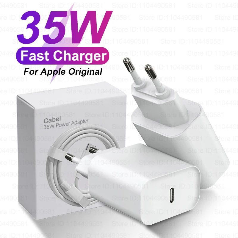 For Apple Original 35W Fast Charger For iPhone 16 Pro Max 15 14 13 12 11 USB-C Quick Charging XS 8 Plus Cable Phone Accessories